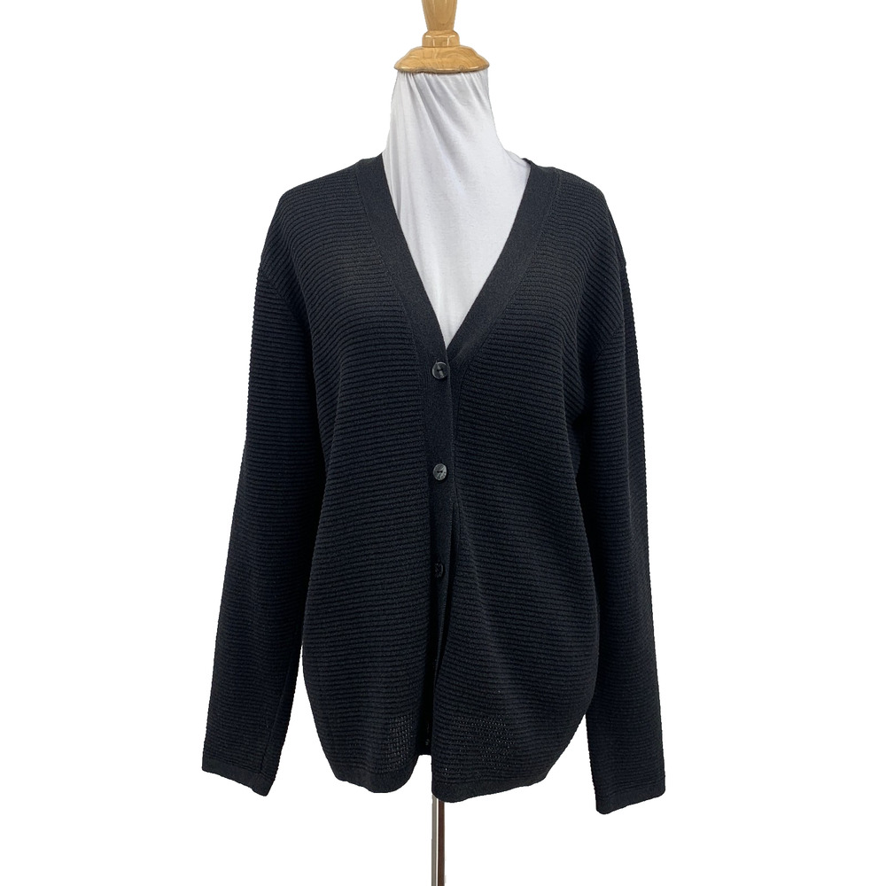 Como Sport Cardigan Womens M Medium Gray Textured Knit Button Up Sweater